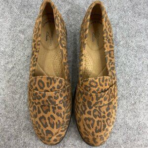 Clarks Leopard Print Trish Willow Leather Loafers Women’s Size 7.5M